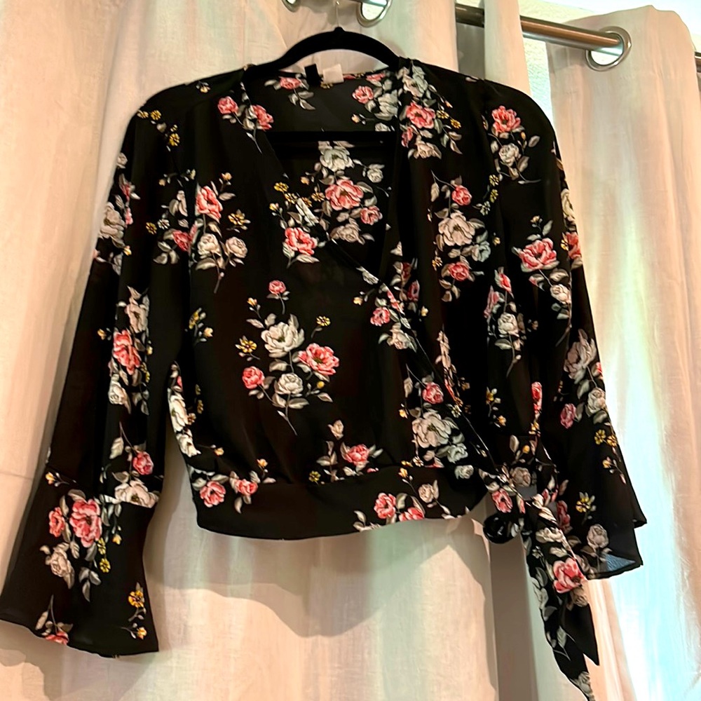 Black floral top size 10